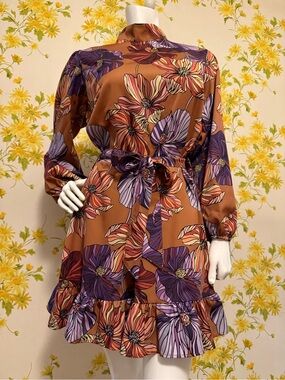 MXM Long sleeve floral mini dress size M